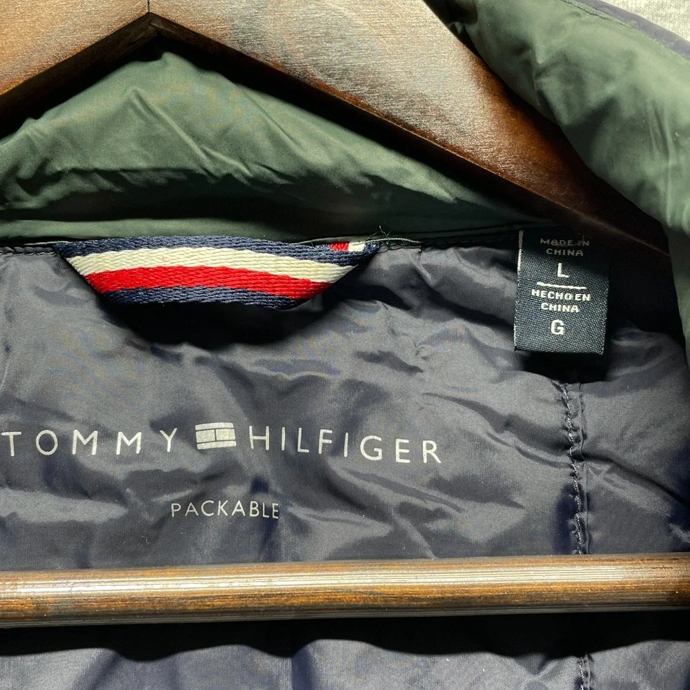 Tommy Hilfiger Packable Puffer Jacket Mens Large Multicolor Mock Neck Full Zip